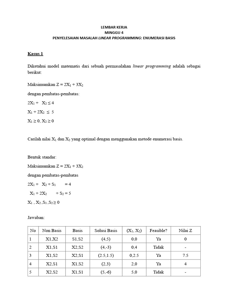 Optimasi Linear Programming: Enumerasi Basis | PDF