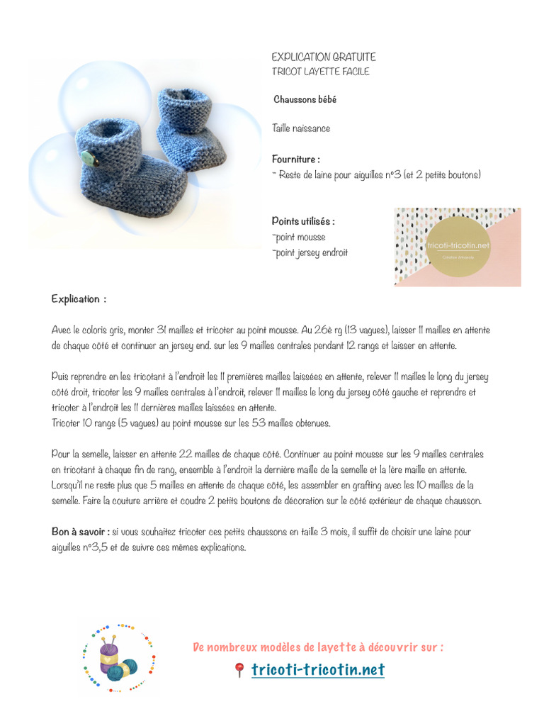 Tricot Chaussons Bebe Naissance Pdf