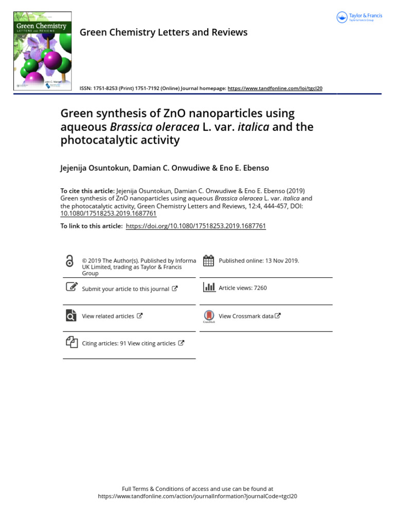 Green Synthesis of ZnO Nanoparticles | PDF | Emission Spectrum | Zinc Oxide