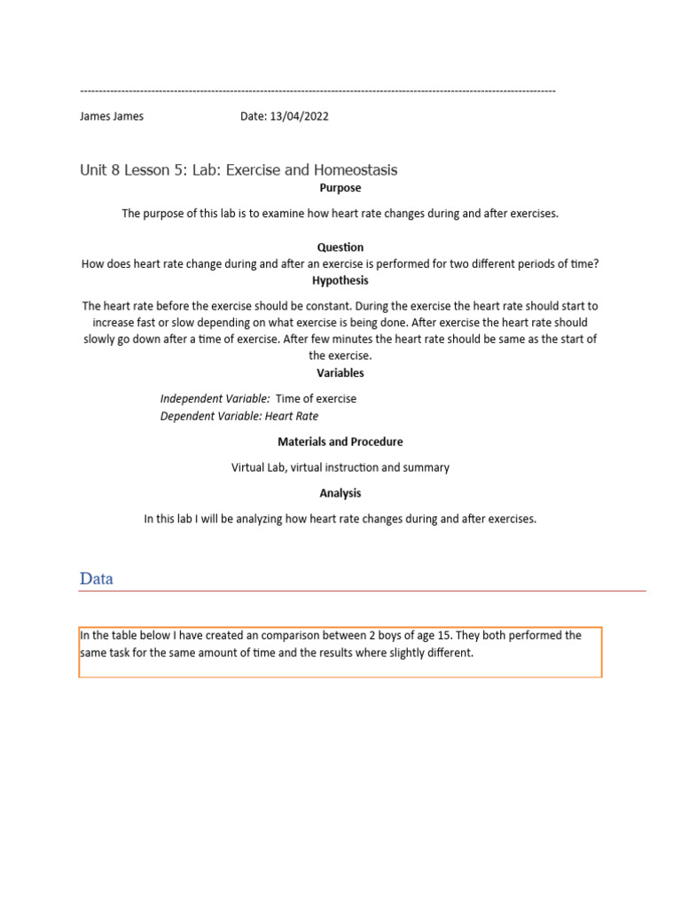 Biology PDF Heart Rate Experiment