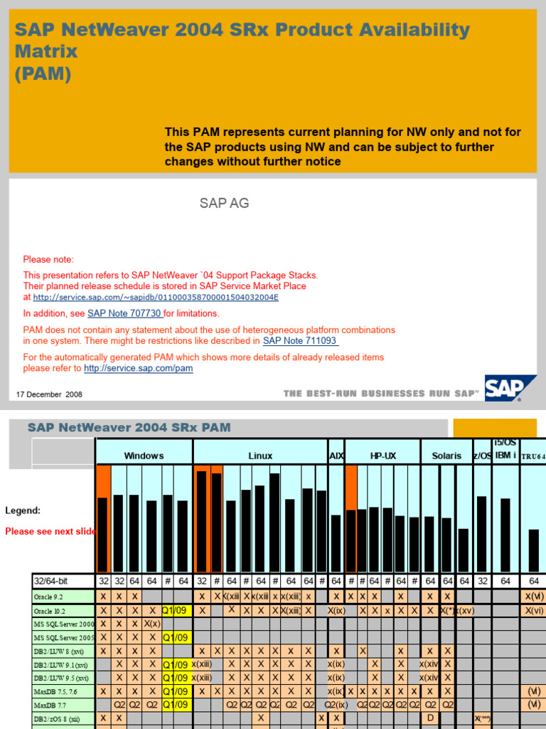 SAP NetWeaver 2004 SRX Product Availability Matrix PDF Microsoft