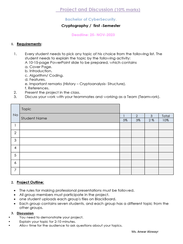 Cybersecurity Project Guidelines: Cryptography | PDF | Encryption ...