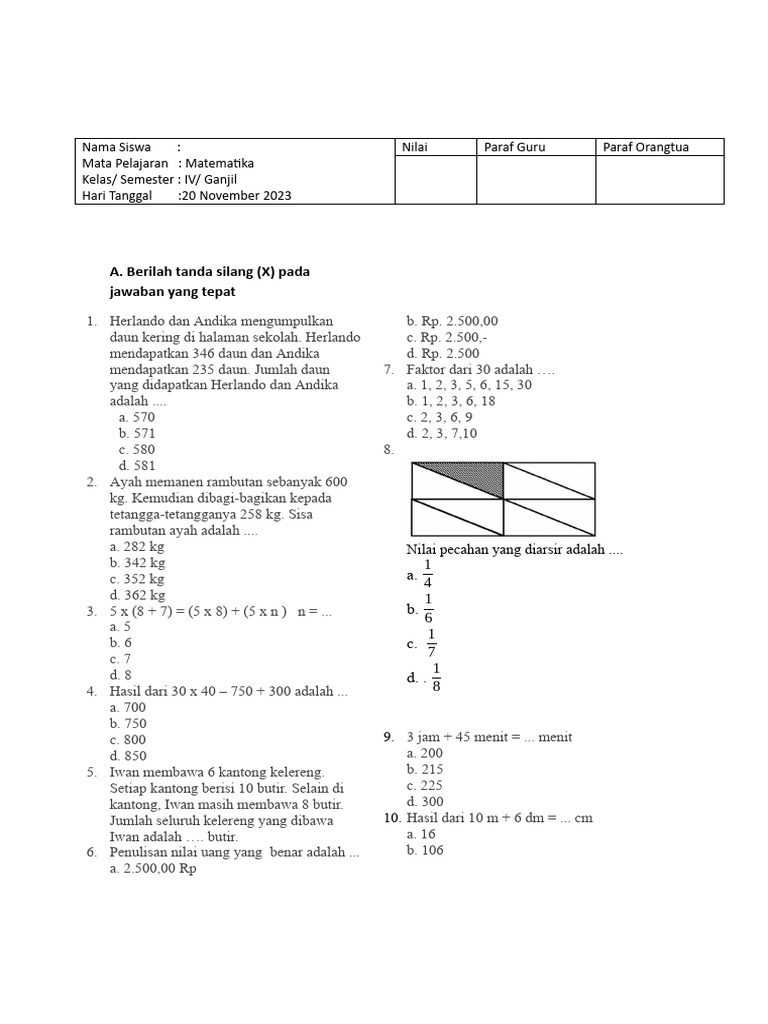 Soal Matematika Kelas 4 Pdf