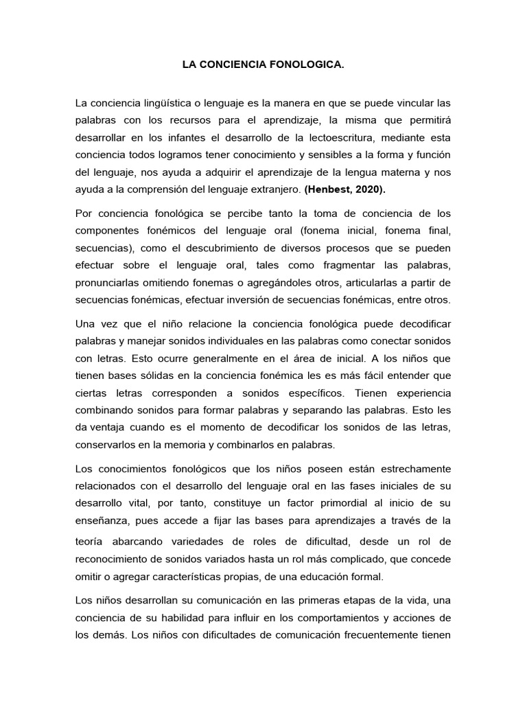 La Conciencia Fonologica | PDF | Aprendizaje | Fonema
