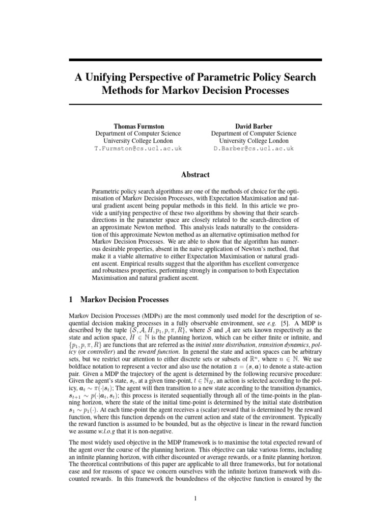 NIPS 2012 A Unifying Perspective of Parametric Policy Search Methods ...