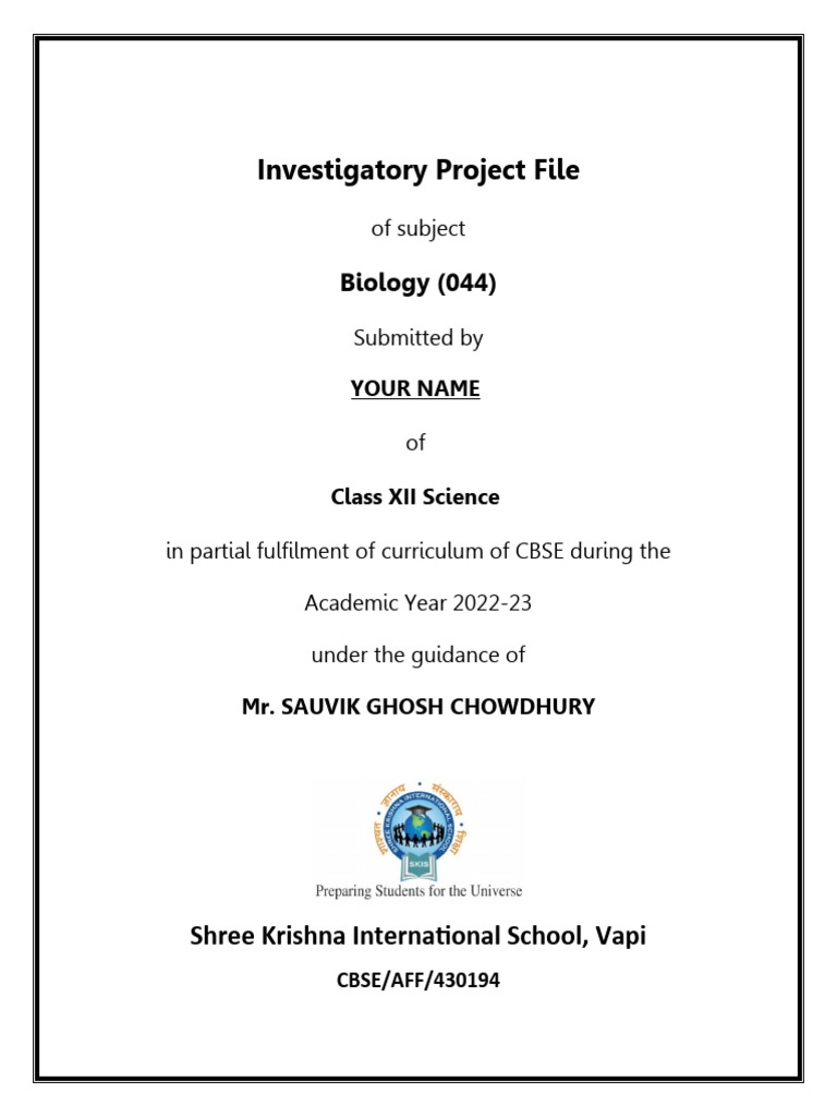 Certificate For Investigatory Project | PDF