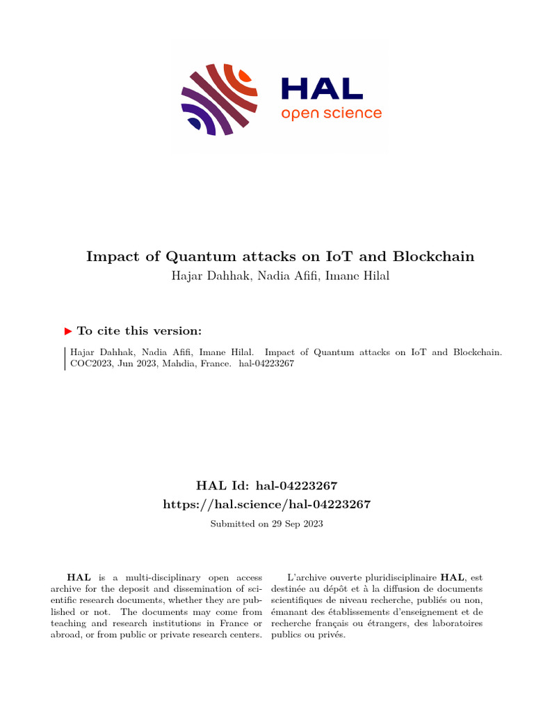 Impact of Quantum Attacks On IoT and Blockchain | PDF | Public Key ...
