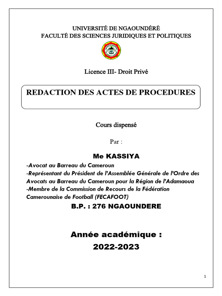Rédaction des Actes de Procédure | PDF | Débiteur | Avocat