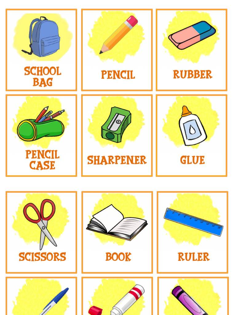 School Objects Flashcards PDF