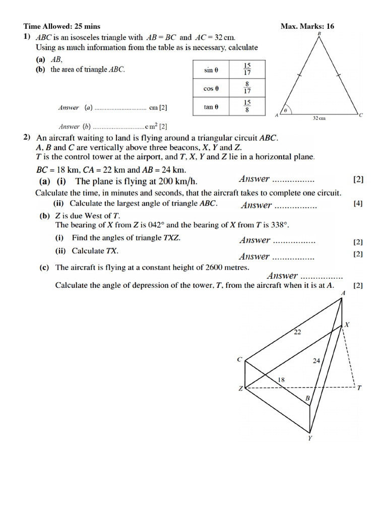 Trigonometry Test PDF