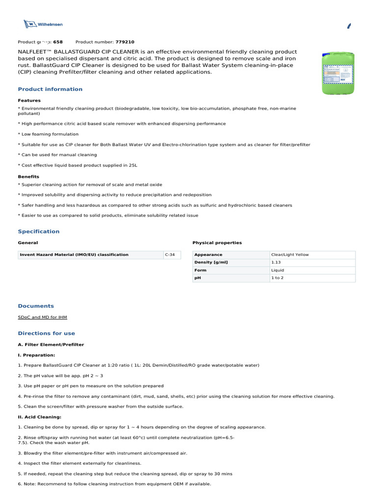 Ballastguard Cip Cleaner 25 LTR PDF Ph Water