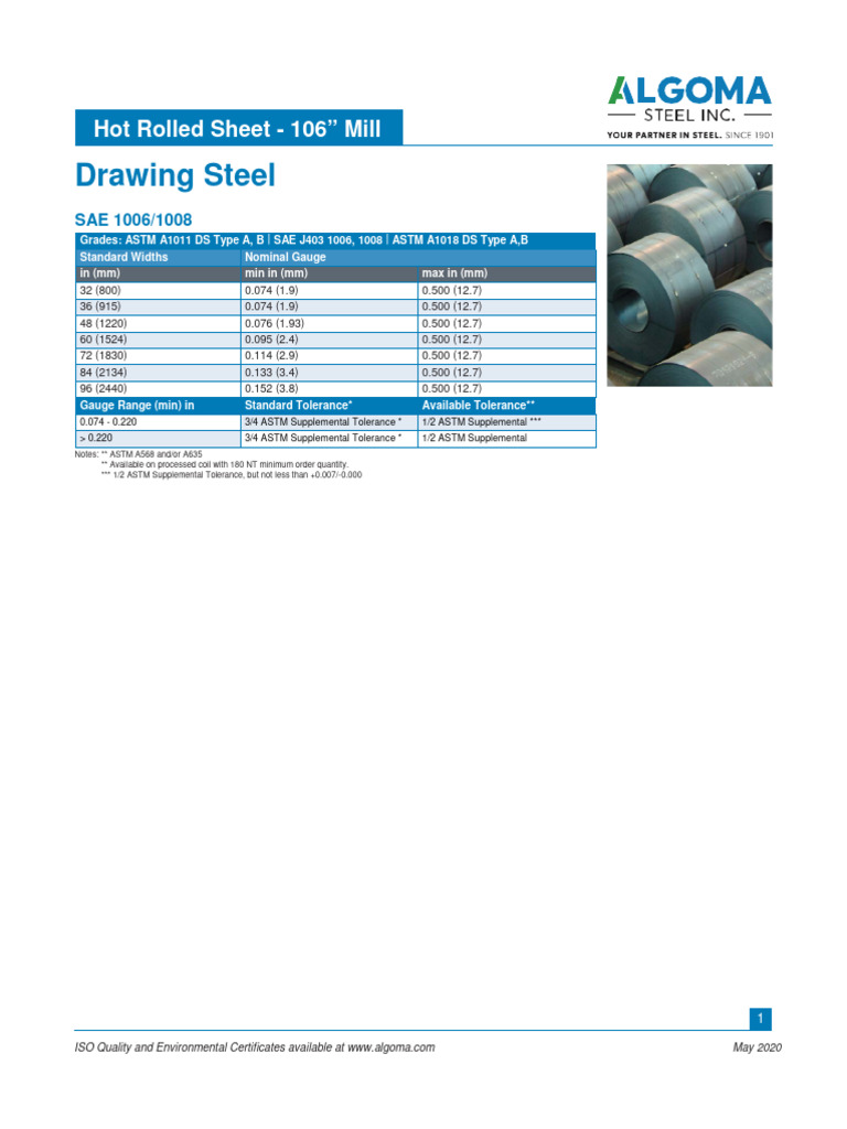 Hot Rolled Steel Grades and Sizes | PDF | Sheet Metal | Rolling ...