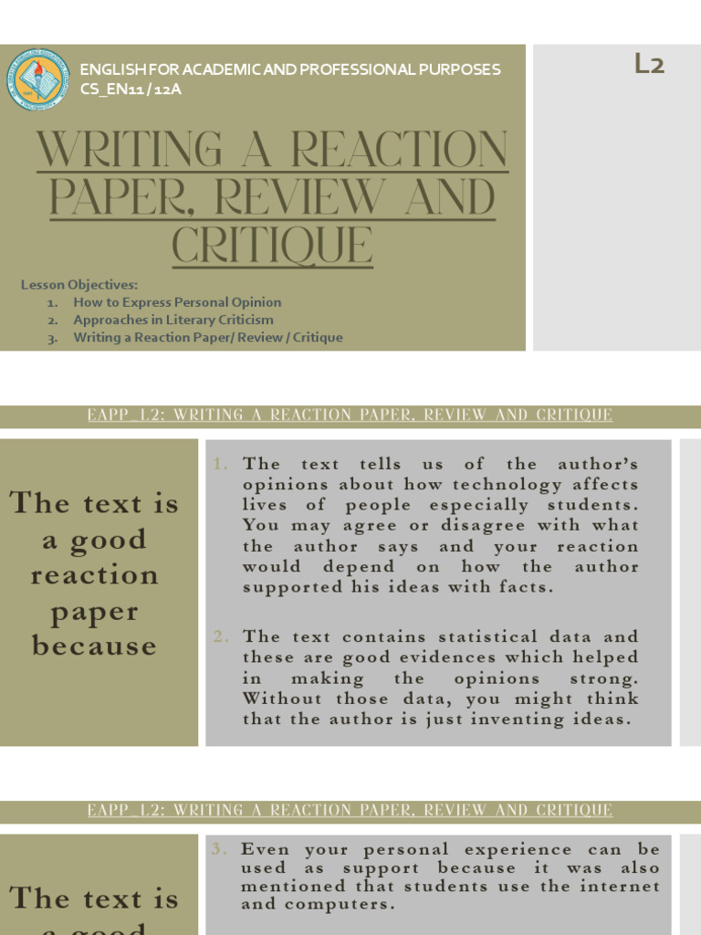Lesson 2 - Writing Reaction Paper | PDF