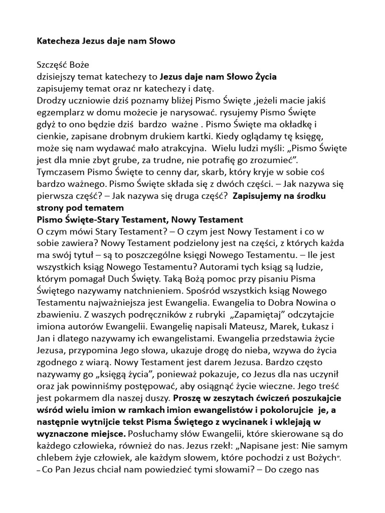 Cywilizacja Miłości Katecheza Katecheza 3 Katecheza Jezus Daje Nam Słowo | PDF