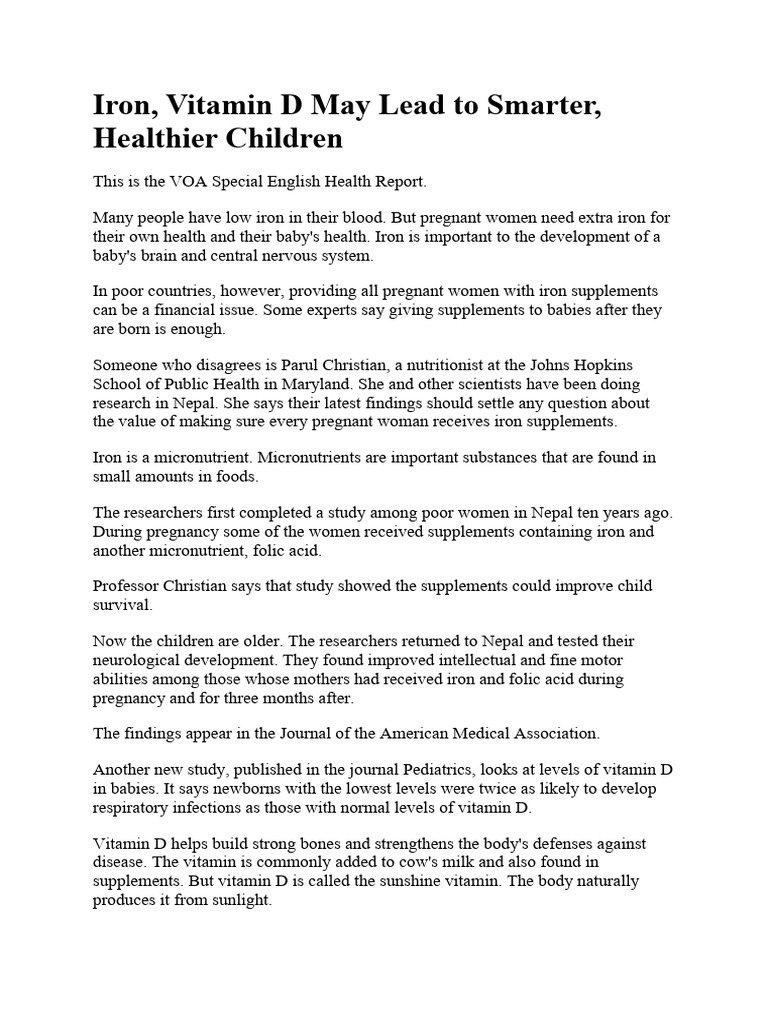 8-Iron, Vitamin D May Lead To Smarter, Healthier Children | PDF ...