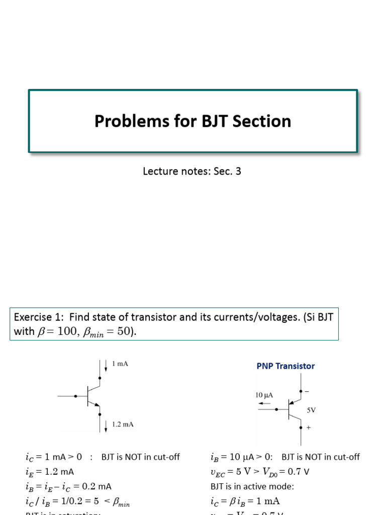5B. BJTProblems PDF Bipolar Junction Transistor Transistor