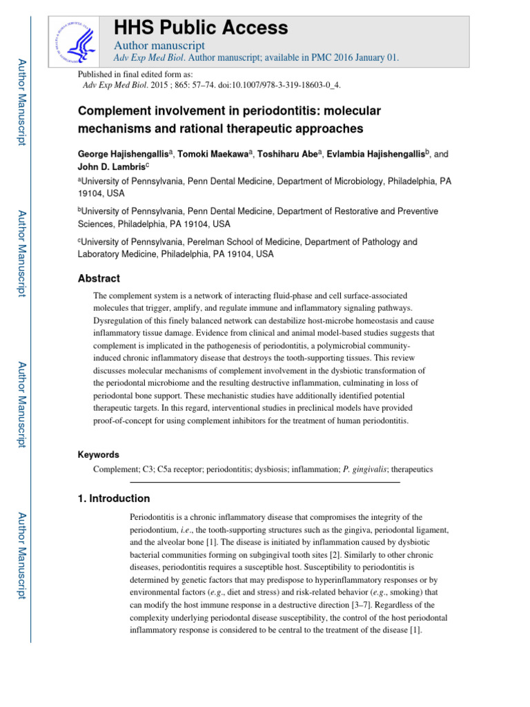 Complement's Role in Periodontitis Therapy | PDF | Complement System ...