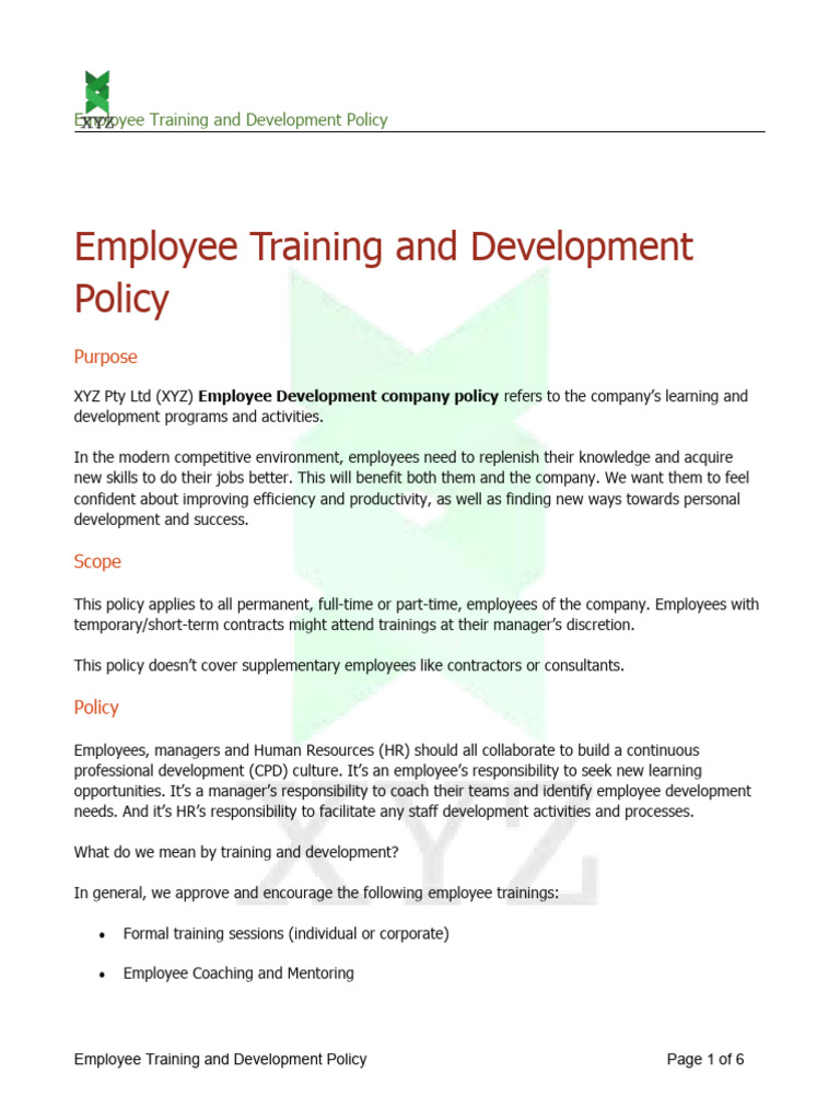 Employee training and development policy pdf employment learning