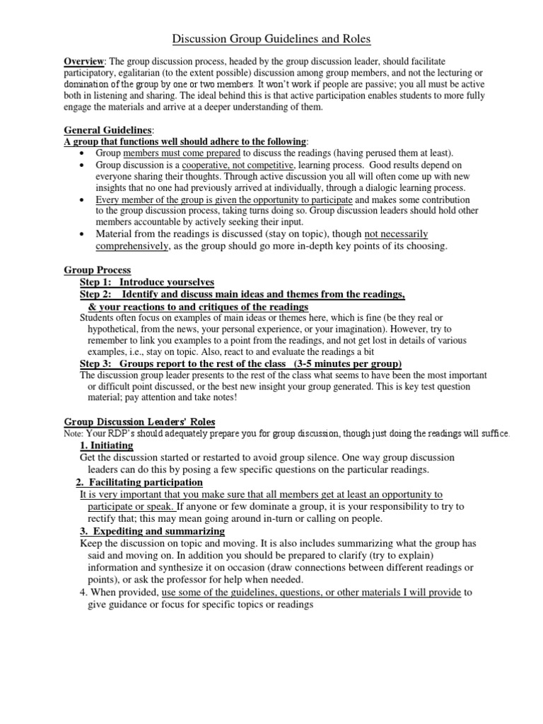 Group Discussion Guidelines and Roles | PDF
