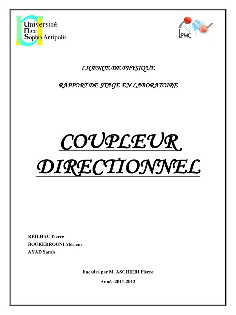 Rapport sur le coupleur directionnel en optique | PDF | Optique | Fibre ...