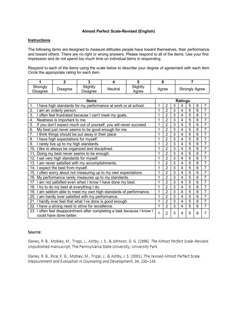 Almost Perfect Scale-Revised Guide | PDF | Perfectionism (Psychology ...
