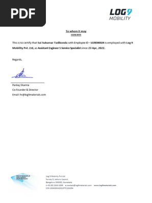 Proof of Employment Letter - Mobility_Sai Sukumar Tadikonda
