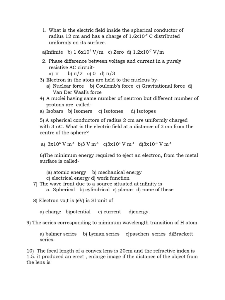 Physics Question Bank PDF Electrical Resistance And Conductance