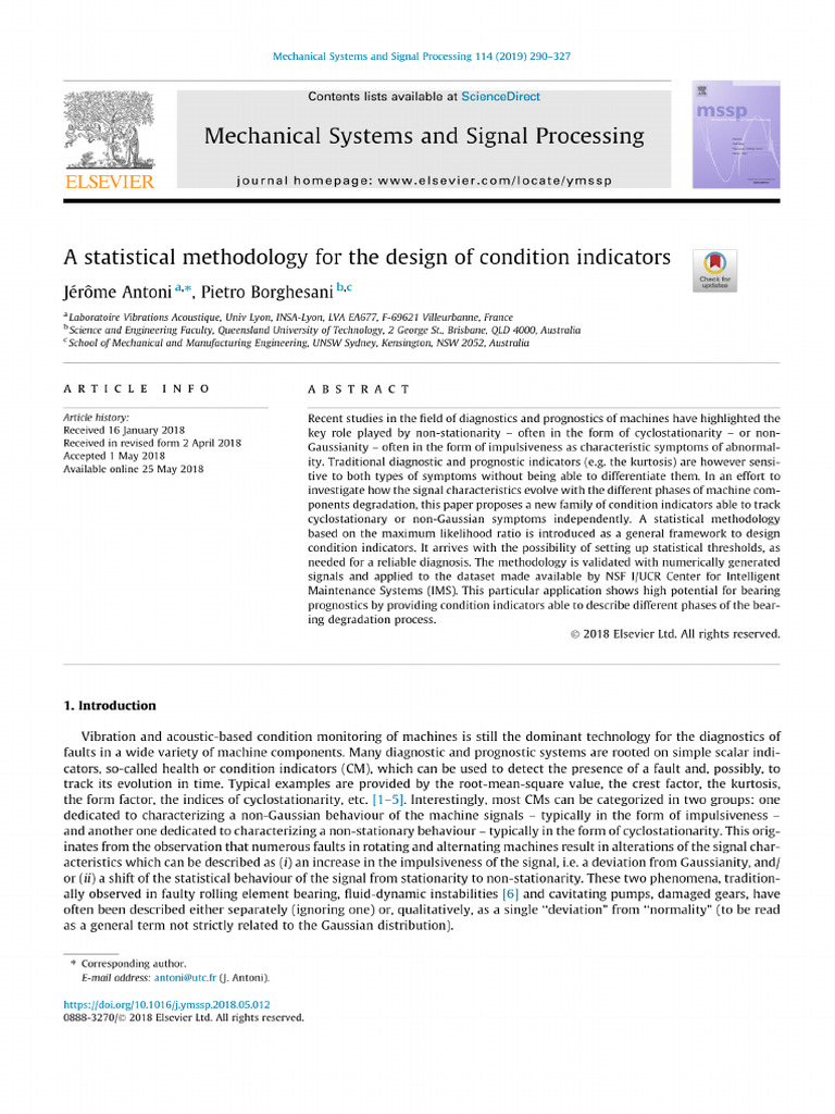 A Statistical Methodology For The Design of Condition Indicators | PDF