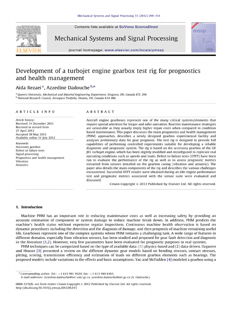 Development of A Turbojet Engine Gearbox Test Rig For Prognostics and ...