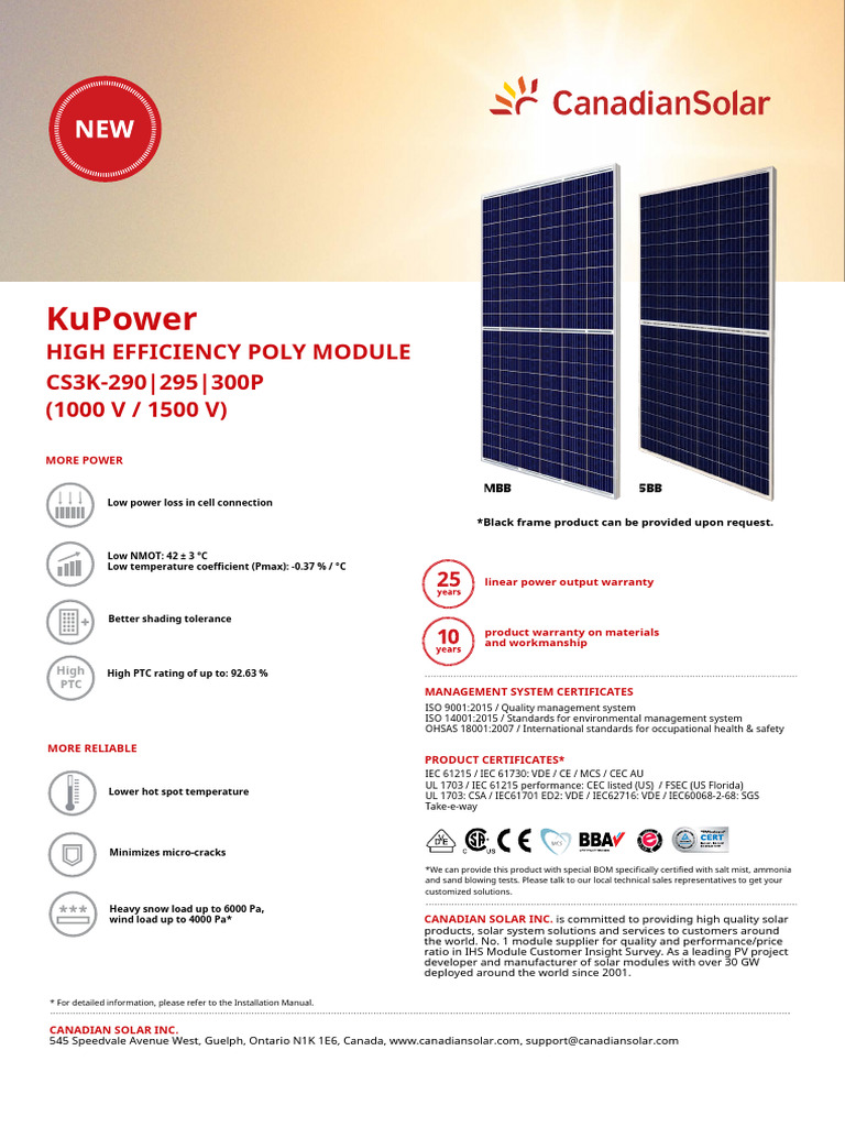 High Efficiency Canadian Solar Modules | PDF | Solar Panel | Fuse ...