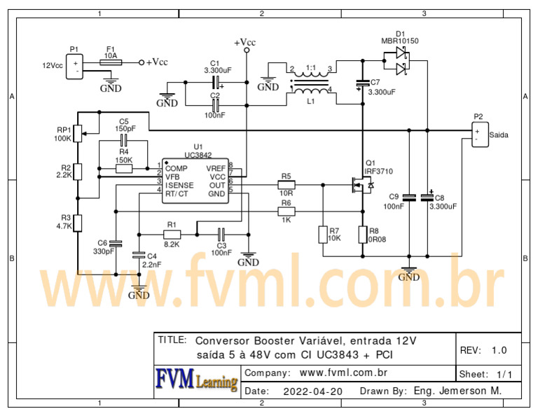 Schematic Conversor Booster Vari├бvel, entrada 12V sa├нda 5 ├а 48V com ...