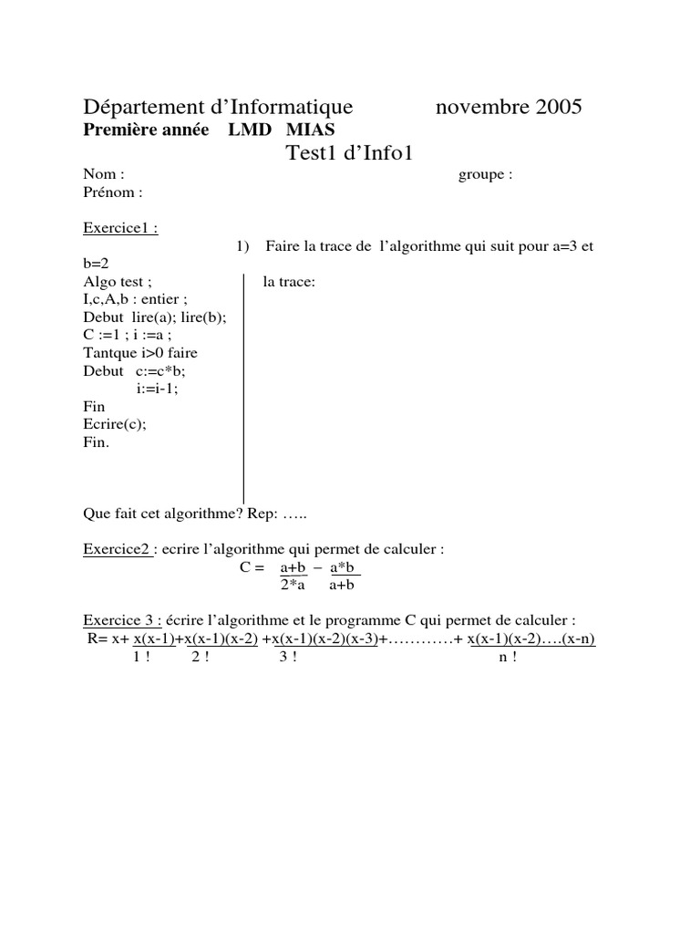 Exercices d'Algorithmique et Programmation | PDF | Matrice ...