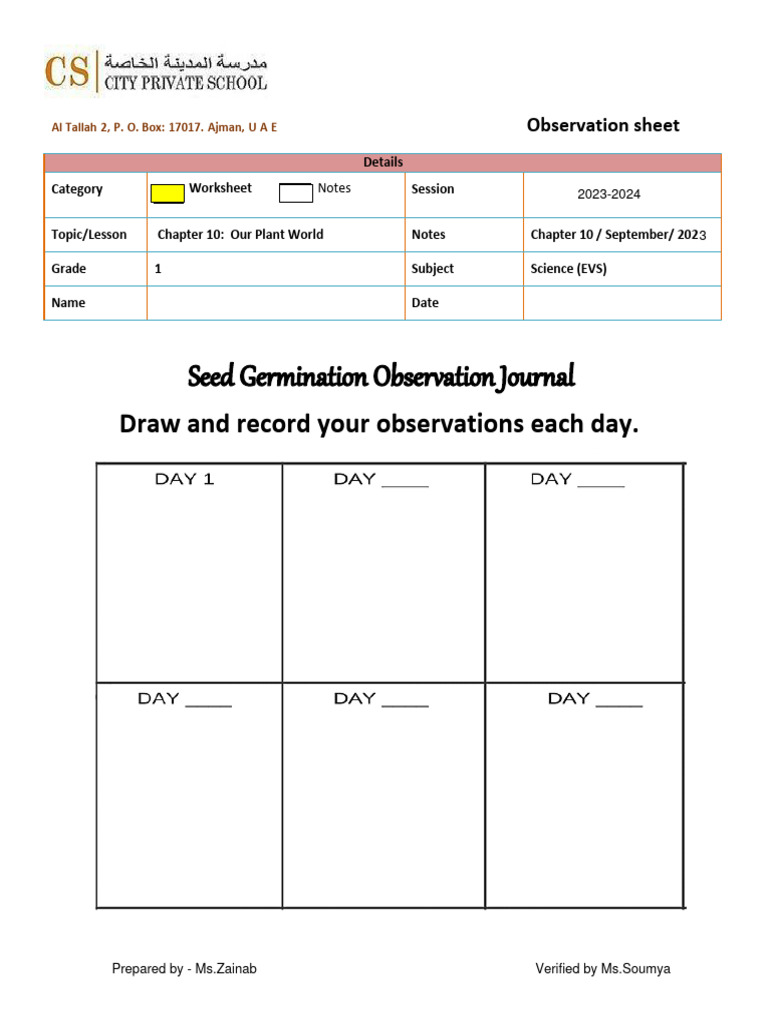 Seed Germination Observation Sheet PDF