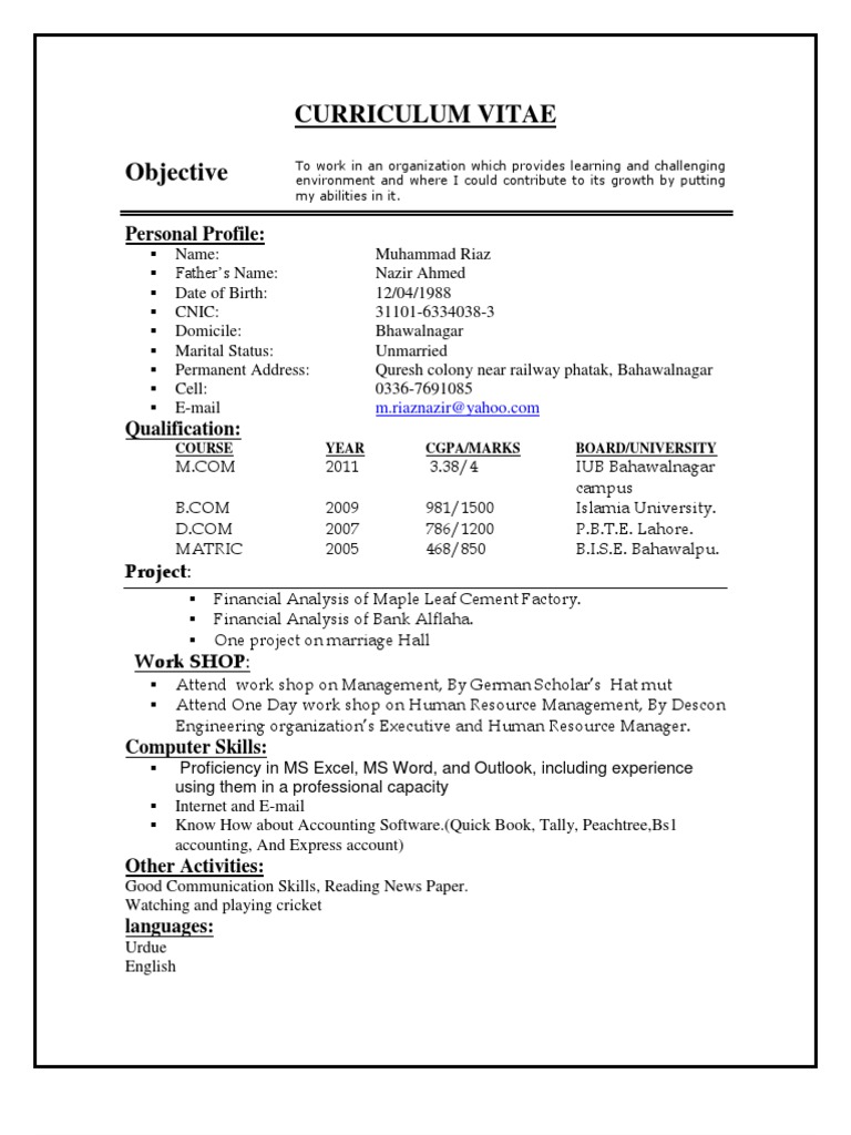 Muhammad Riaz's Professional CV | PDF