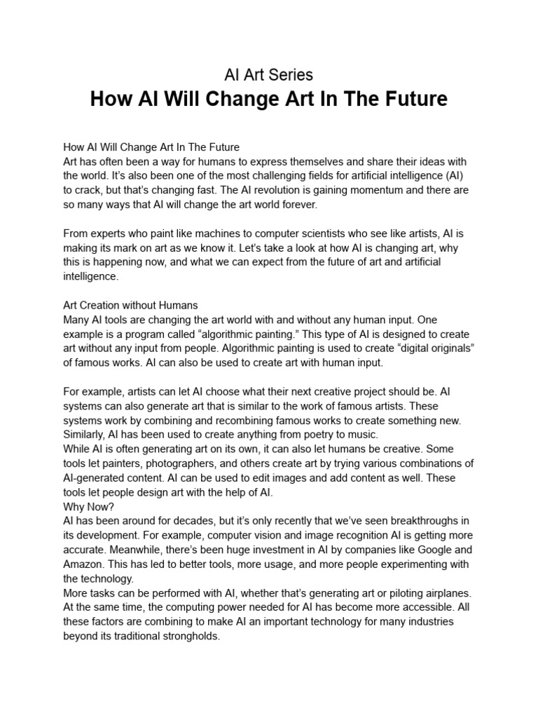 Ai art series how ai will change art in the future pdf artificial