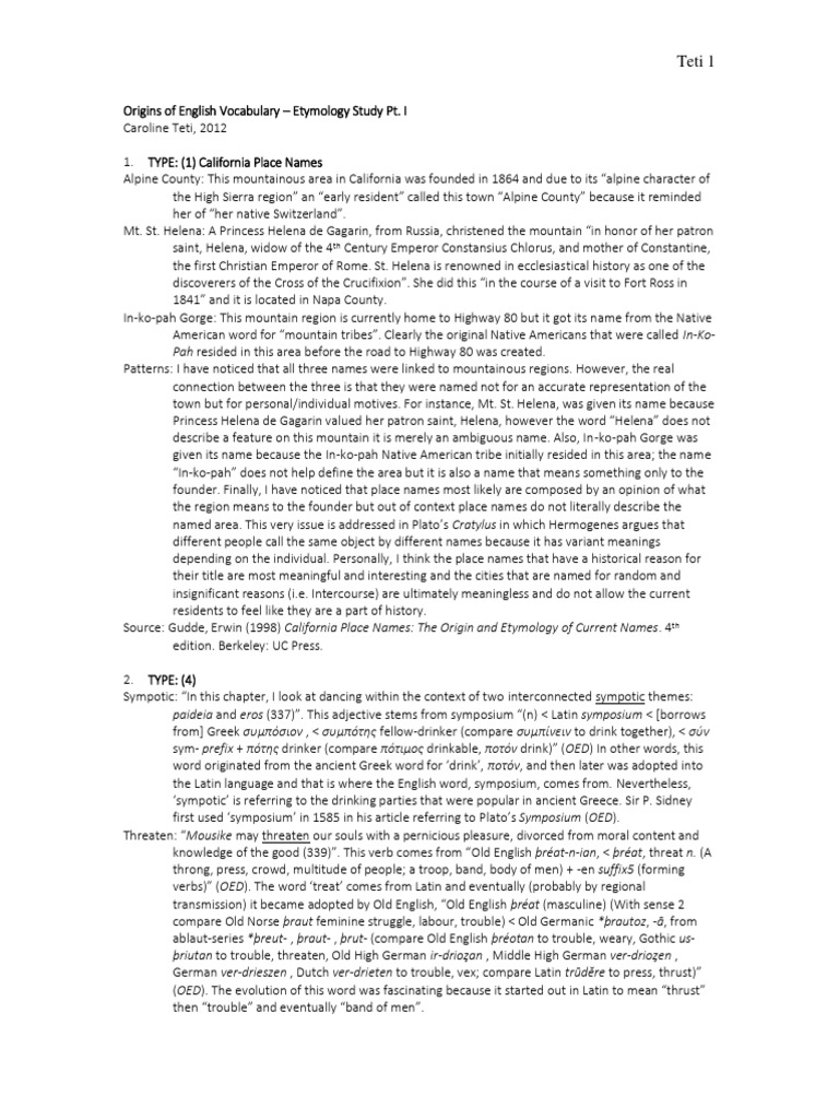 Origins of English Vocabulary Etymology PDF