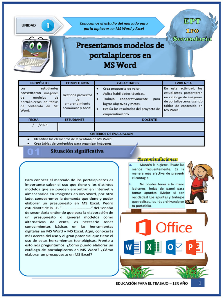 FICHA DE ACTIVIDAD EPT 1-¦-SEMANA 1 | PDF | Microsoft Excel | Microsoft ...