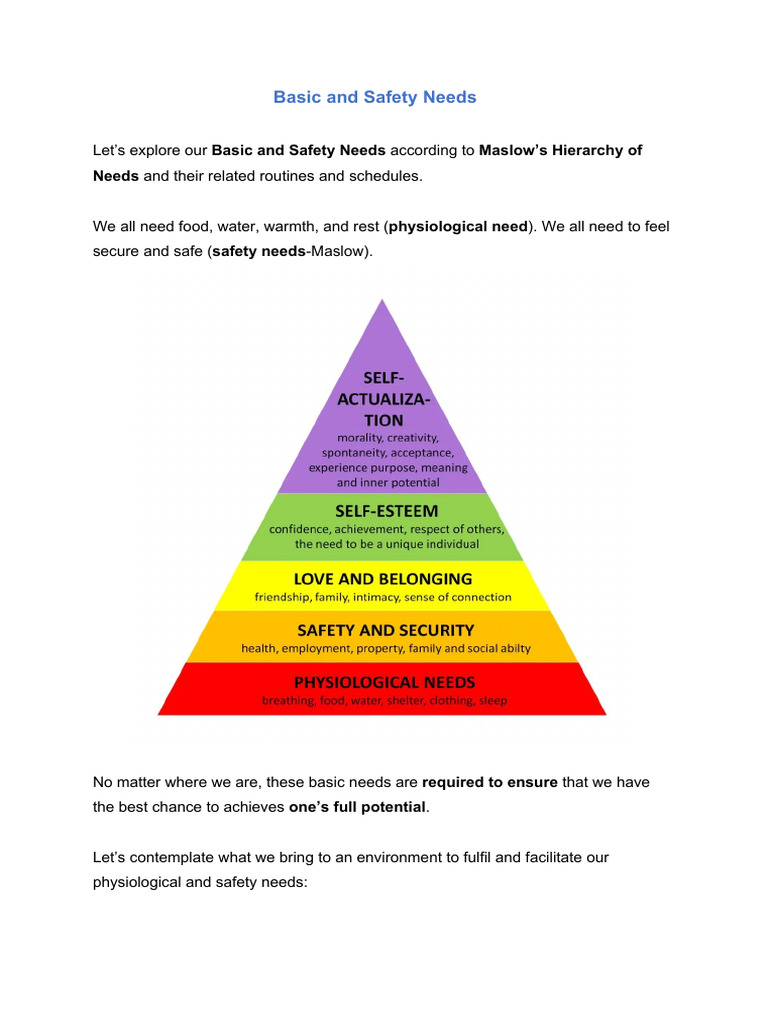 Basic and Safety Needs PDF Sleep Psychology