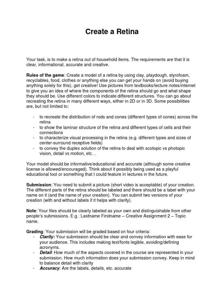 Create A Retina Guidelines PDF Retina Visual System