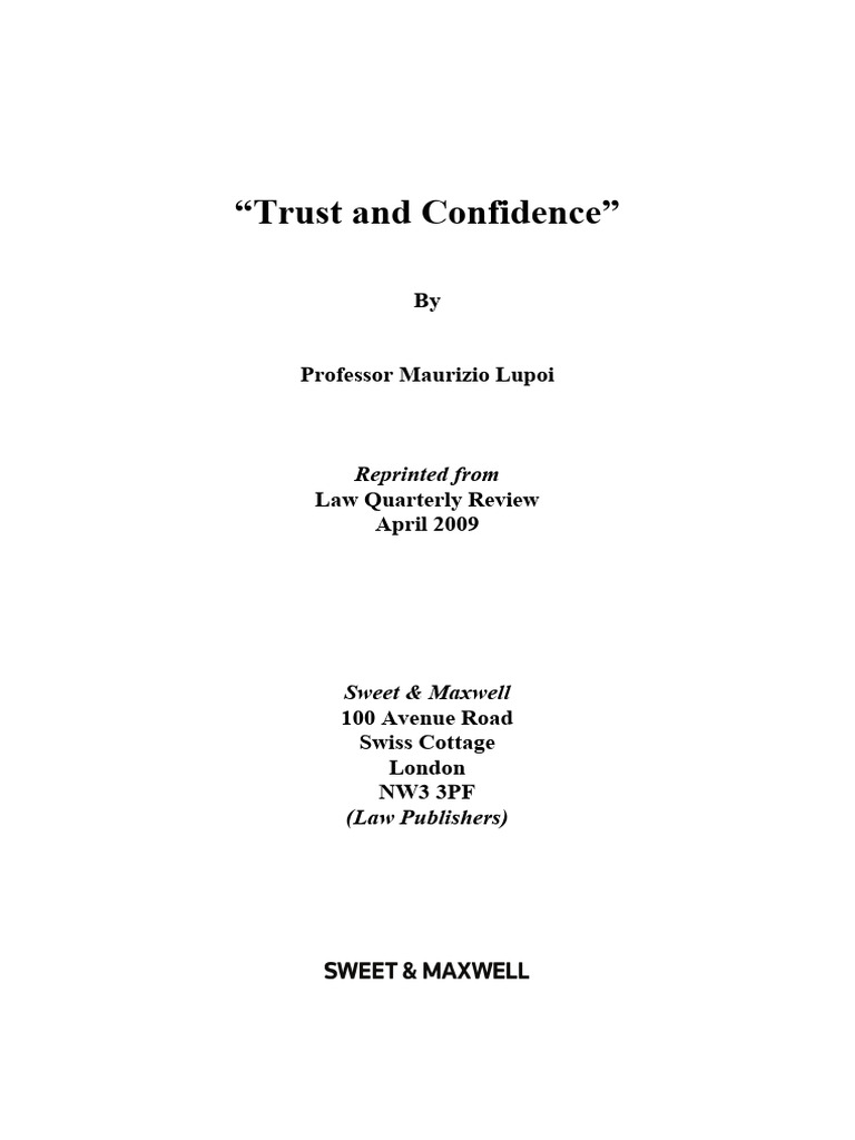 Trust and Confidence | PDF | Trust Law | Equity (Law)