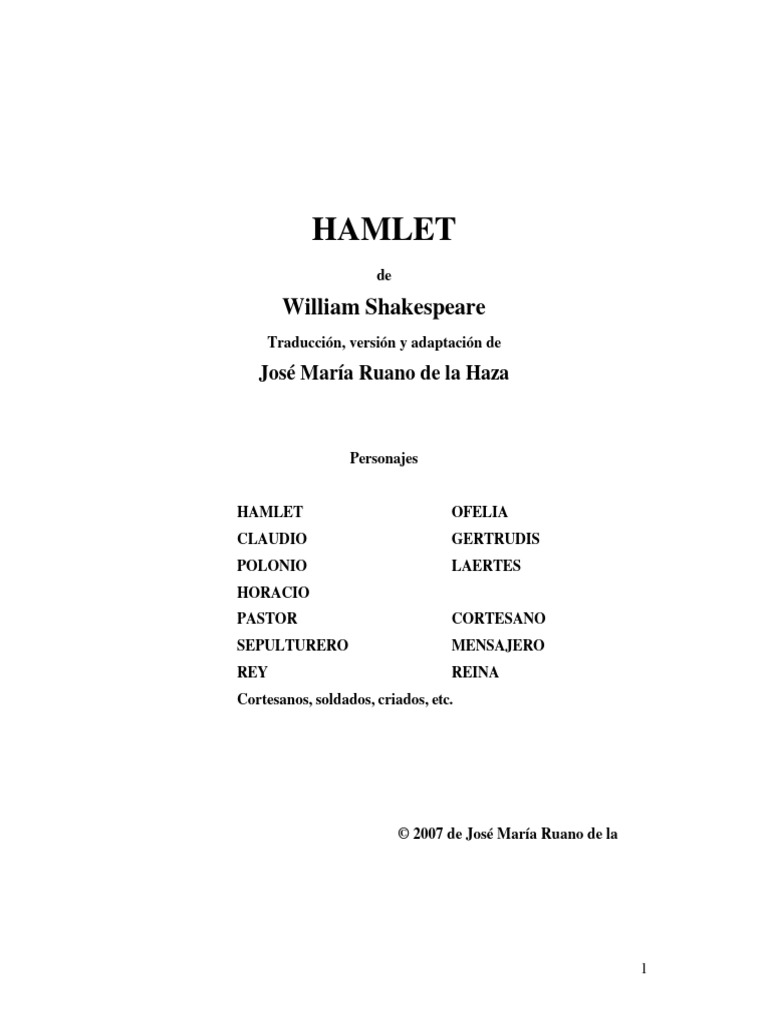 HAMLET - GUIÓN | PDF | Aldea | Tragedias de Shakespeare