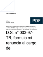 D.S. N° 003-97-TR, Formulo Mi Renuncia Al Cargo de