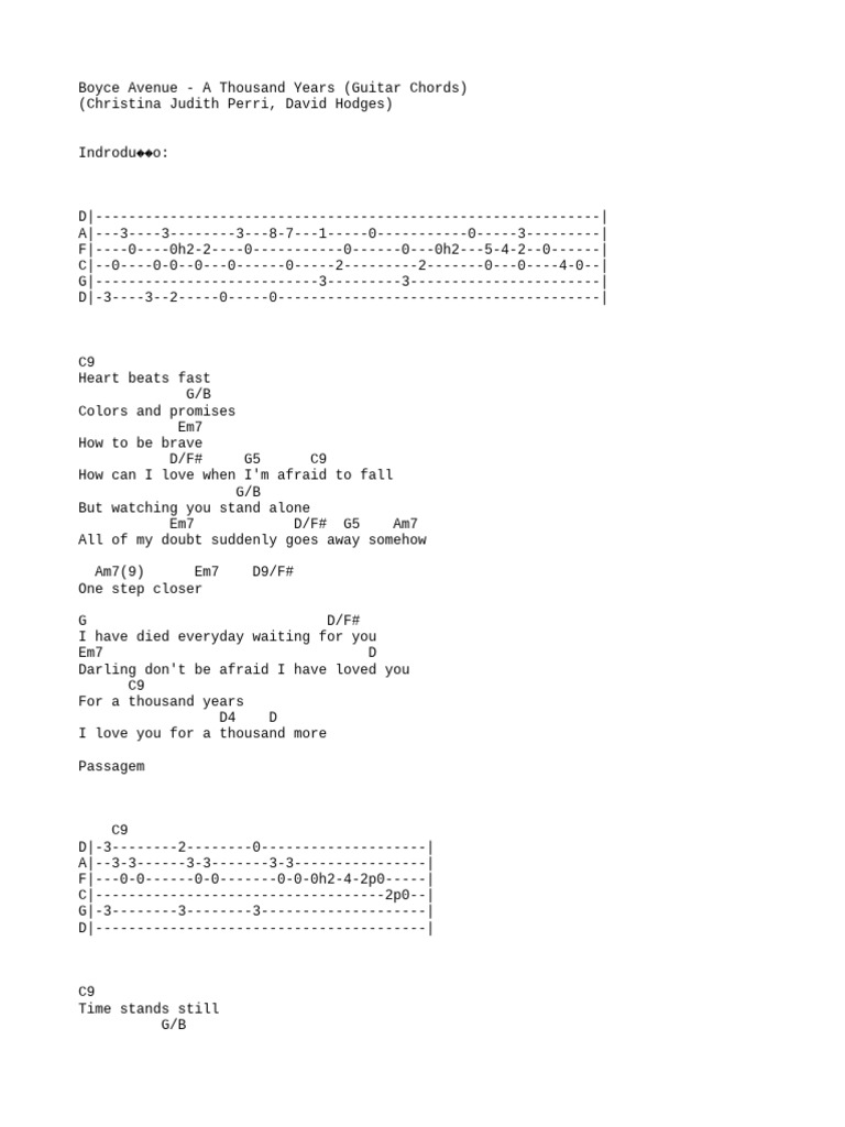 Chords Boyce Avenue A Thousand Years PDF