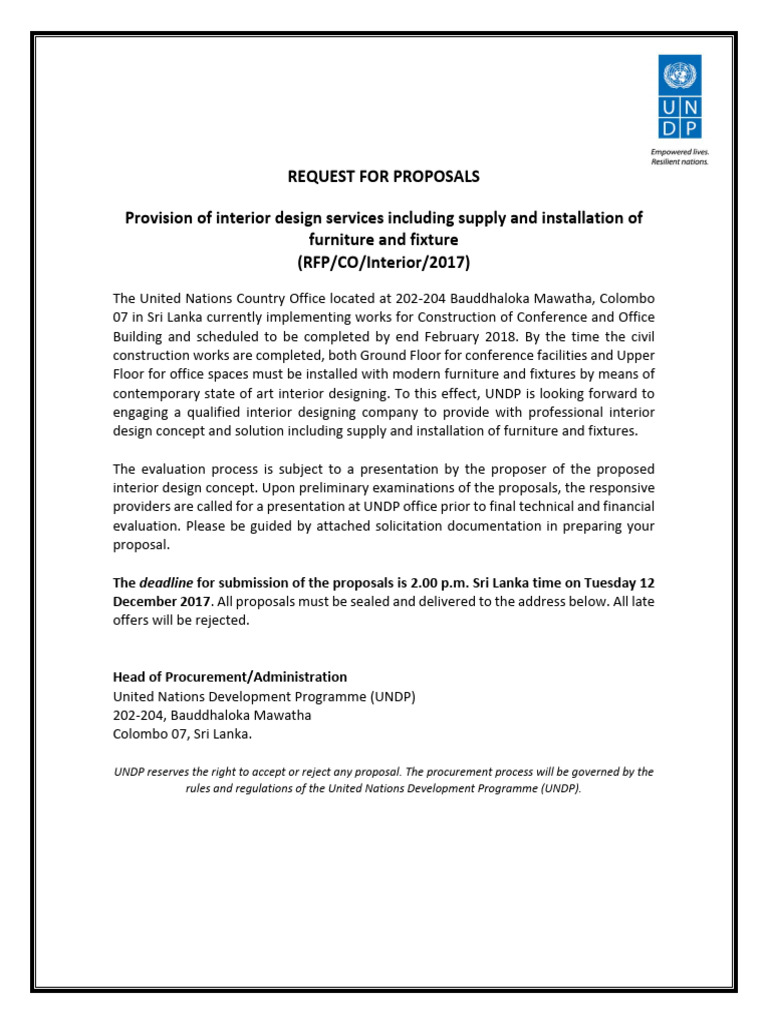 Interior Design RFP for UNDP Office | PDF | Request For Proposal ...