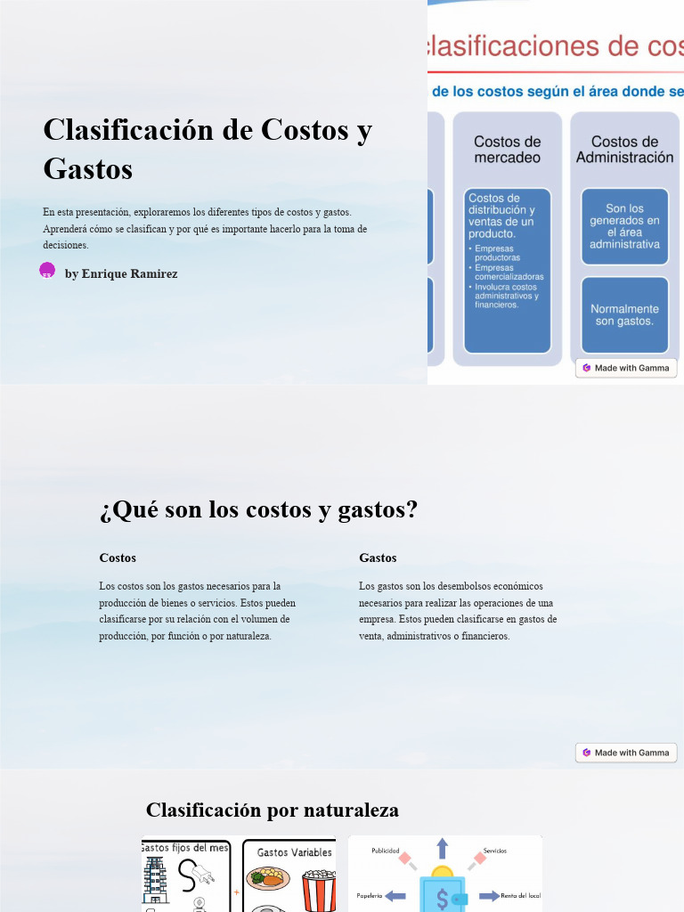 Clasificación de Costos y Gastos Empresariales | PDF | Business ...