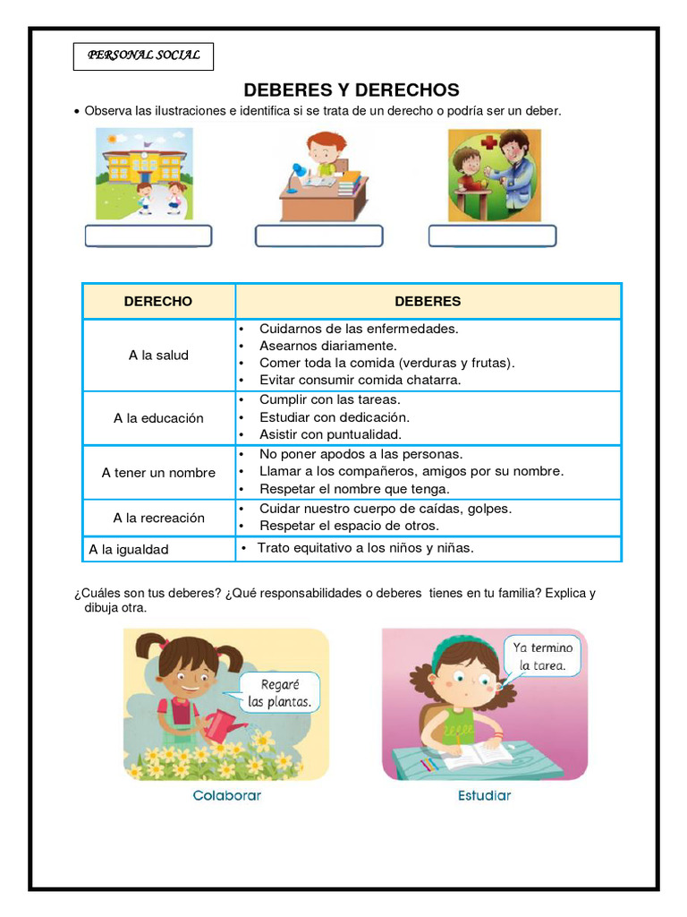 Ficha de Personal Social - Deberes y Derechos | PDF | Relaciones ...