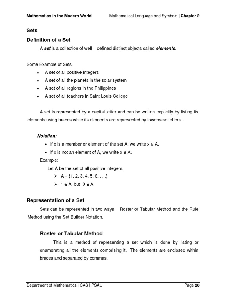 Atical Language and Symbols Sets Relations and Functions | PDF | Set ...