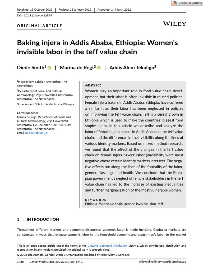Women's Invisible Labor in Ethiopia's Teff Value Chain | PDF | Labour ...