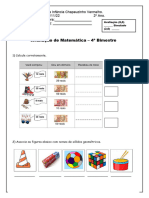 Avaliação de Matemática 4º B 2022