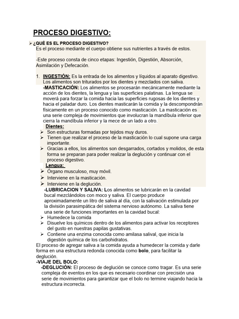 Proceso De La Digestión Semana 3 Pdf Digestión Tracto